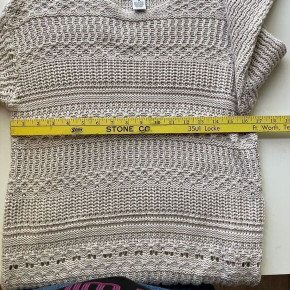 Magaschoni Open Knit Long Sleeve Crew Neck Pullover Sweater Beige Medium - Picture 8 of 9